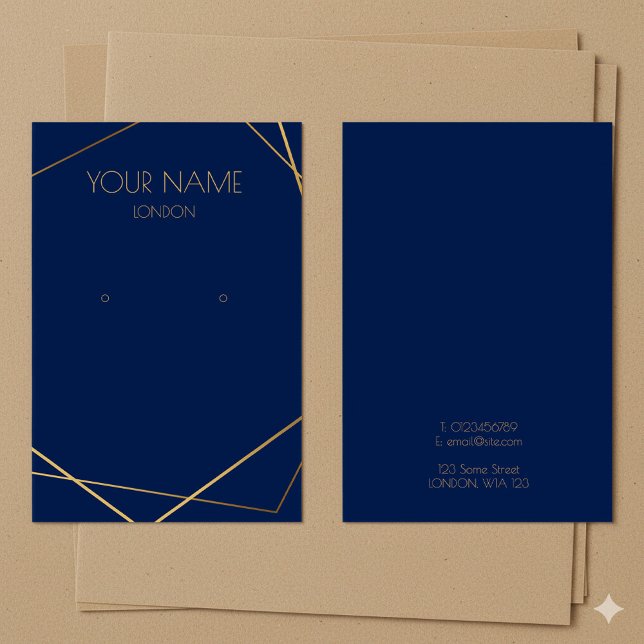 Einfache, geometrisch blaue Ohrring-Grafikkarte (Simple gold geometric blue earring display card.)