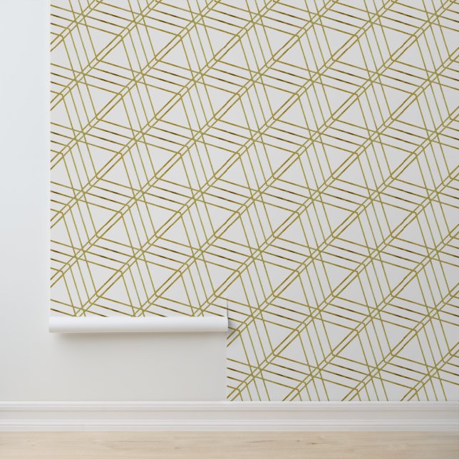 Einfache geometrische Moderne Deko Weiß und Gold Tapete (Anwendung)