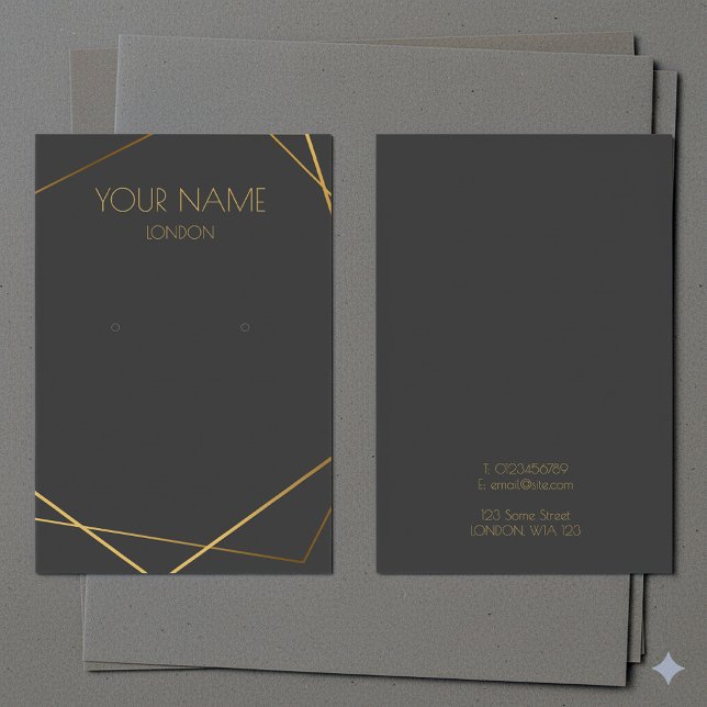 Einfache geometrische Ohrring-Grafikkarte aus Gold (Luxury gold geometric dark earring display card.)