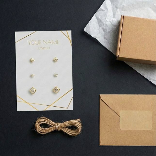 Einfache geometrische Ohrring-Grafikkarte aus Gold (Grey simple gold geometric earring display card.)