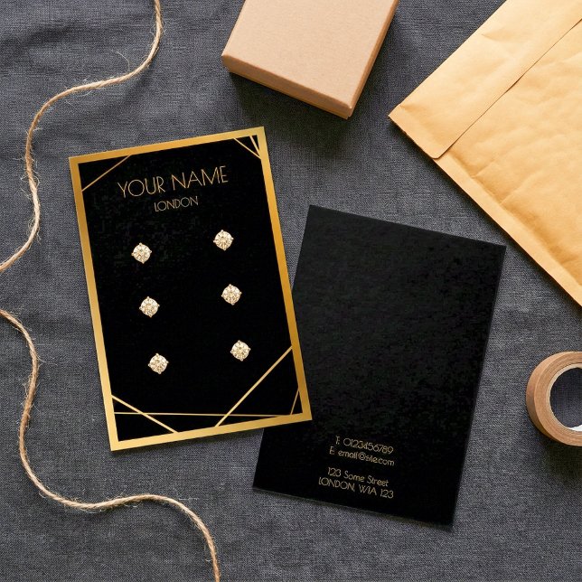 Einfache geometrische Ohrring-Karte mit Goldrand (Simple gold border geometric earring display card.)