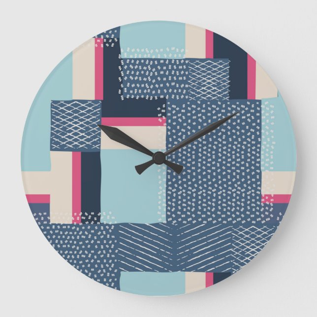 Einfache geometrische Pinselstriche: Farbblock Große Wanduhr (Vorderseite)