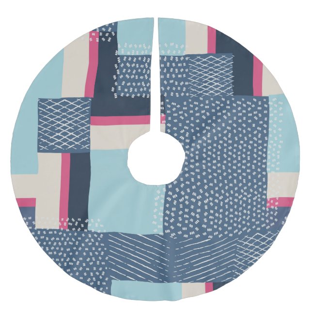 Einfache geometrische Pinselstriche: Farbblock Polyester Weihnachtsbaumdecke (Vorderseite)