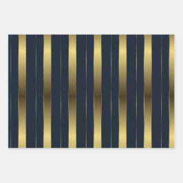 Einfache geometrische Streifen aus Gold und Navy Geschenkpapier Set