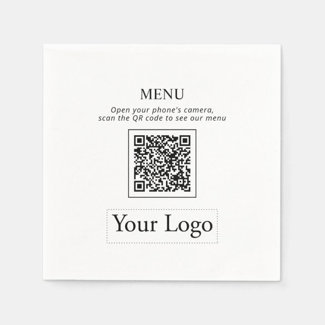 Einfache Geschäftslogo & QR-Code-Menüservietten Serviette (Vorderseite)