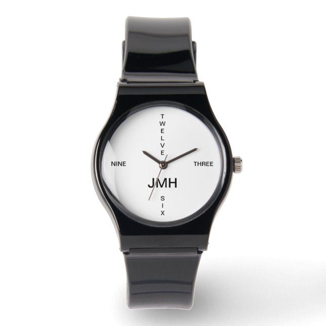 Einfache geschriebene Zahlen mit Namensinitialen Armbanduhr (Vorderseite)