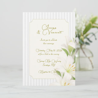 Einfache gestreifte Lilien-Blumen-Hochzeitseinladu Einladung