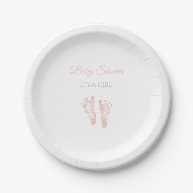 Einfache Girl Baby Dusche Wertvoll Pink Footprints Pappteller (Vorderseite)