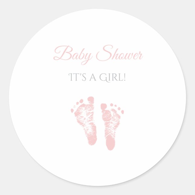 Einfache Girl Baby Dusche Wertvoll Pink Footprints Runder Aufkleber (Vorderseite)