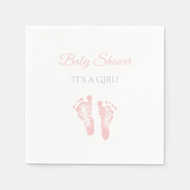 Einfache Girl Baby Dusche Wertvoll Pink Footprints Serviette (Vorderseite)