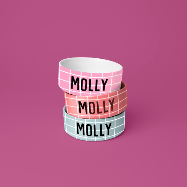 Einfache Girly Coral Karo Graphic Modern Bowl Napf (Von Creator hochgeladen)