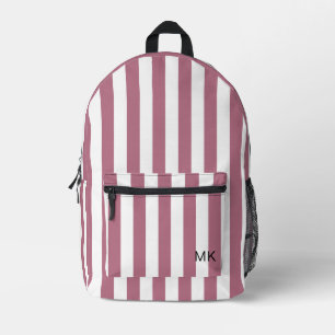 Einfache, Girly-Pink-Stripte Monogramm-Initialen Bedruckter Rucksack