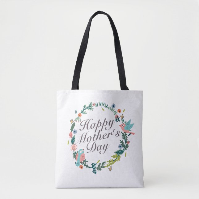 Einfache glückliche Mutter Tag Blumenkranz Tote Ta Tasche (Vorderseite)