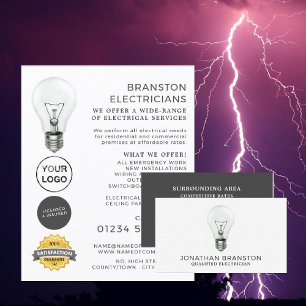Einfache Glühbirne, Elektriker Visitenkarte
