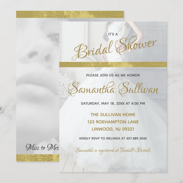 Einfache Gold Accent Foto Bridal Dusche Einladung (Vorne/Hinten)