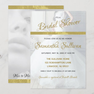 Einfache Gold Accent Foto Bridal Dusche Einladung