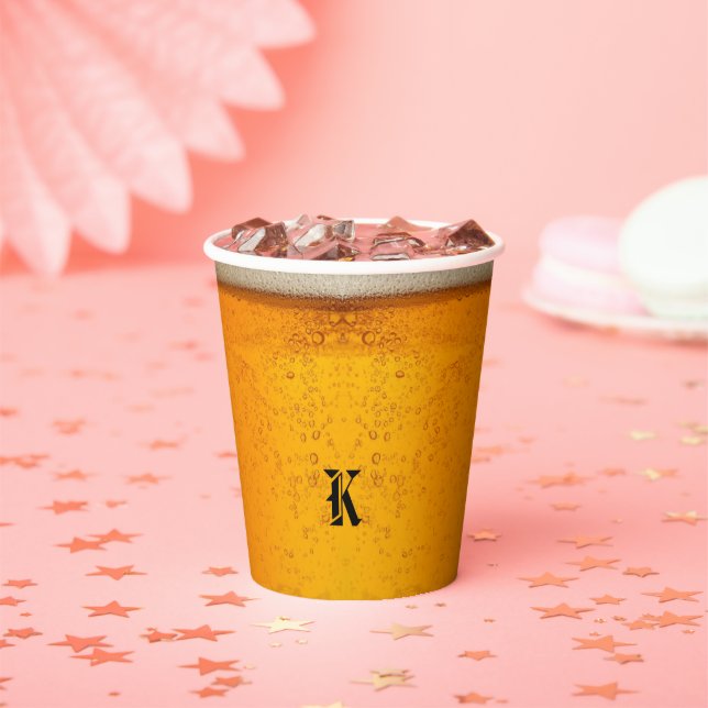 Einfache Gold-Bier-Monogramm-Weihnachtsfeier Pappbecher (Insitu)