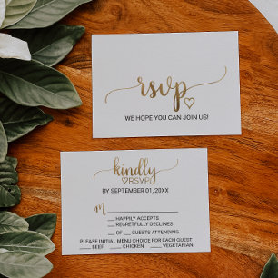Einfache Gold Calligraphy Menü RSVP Karte