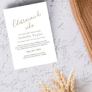 Einfache Gold   Celebración de Vida Spanische Beer Einladung