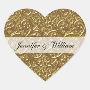 Einfache Gold Elegance Heart Custom Wedding Sticke Herz-Aufkleber