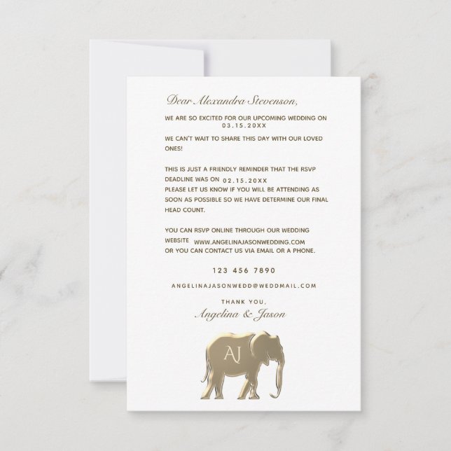 Einfache Gold Erinnerung Hochzeitskarte RSVP Karte (Vorderseite)
