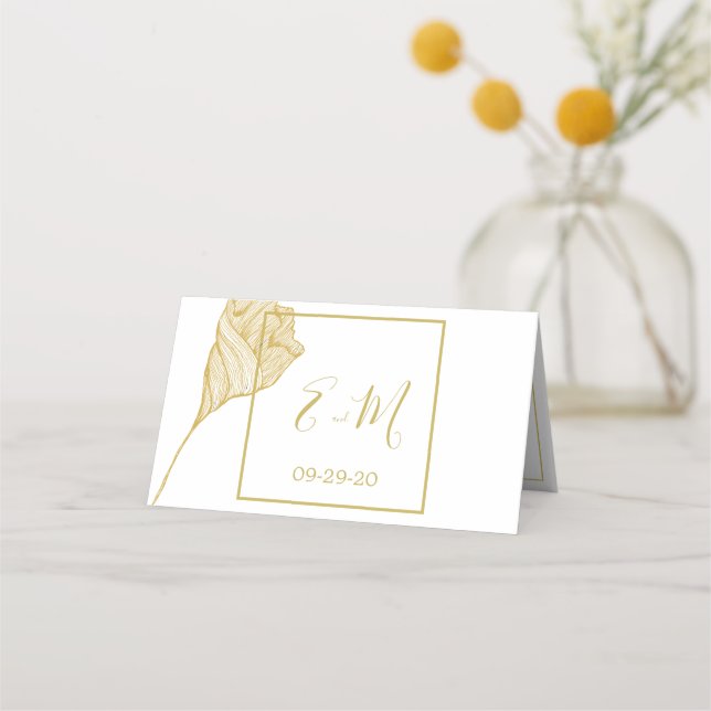 Einfache Gold Floral Moderne Hochzeitskarte Platzkarte (Rückseite)