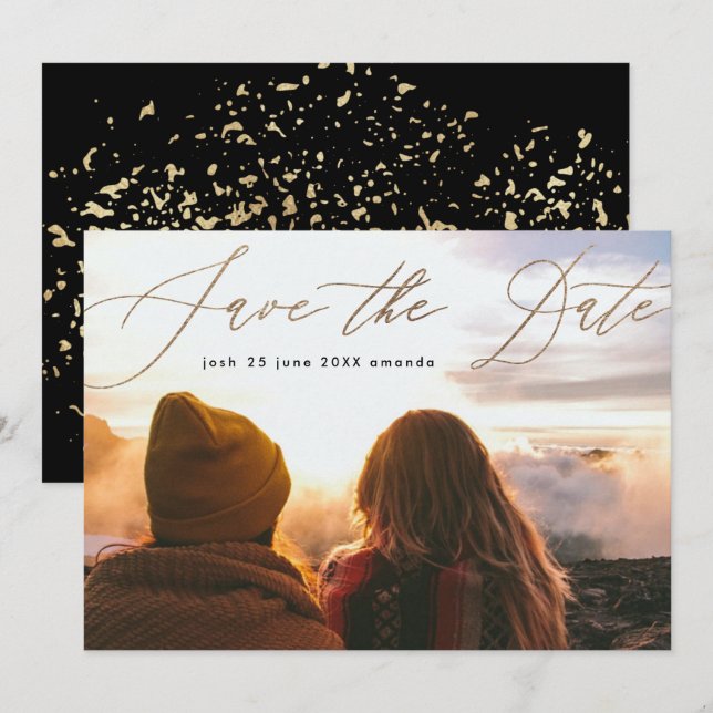 Einfache Gold Foil Moderne Kalligrafie Die Hochzei Save The Date (Vorne/Hinten)