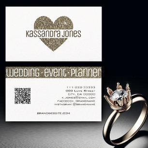 Einfache Gold Glitzer Liebe Herzstück Weißer Chic Visitenkarte