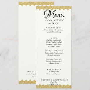 Einfache Gold Glitzer Name Datum Hochzeitsessen hi Menükarte