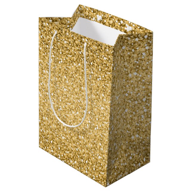 Einfache Gold Glitzer Textur Mittlere Geschenktüte (Rückseite Schrägansicht)
