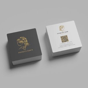 Einfache Gold Hair Salon Logo Dunkelgrau Hintergru Quadratische Visitenkarte