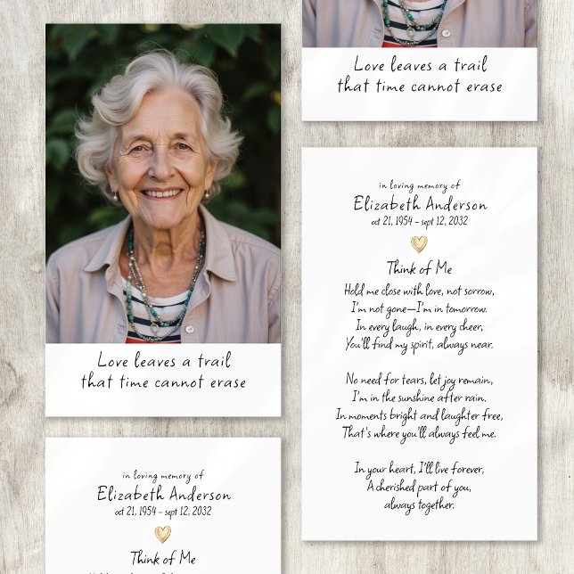 Einfache Gold Heart Foto Beerdigungskarte (Von Creator hochgeladen)