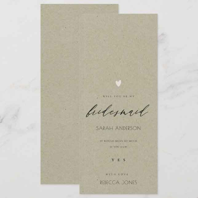EINFACHE GOLD HERZ KRAFT TYPOGRAPHIE Bridesmaid Einladung (Vorne/Hinten)