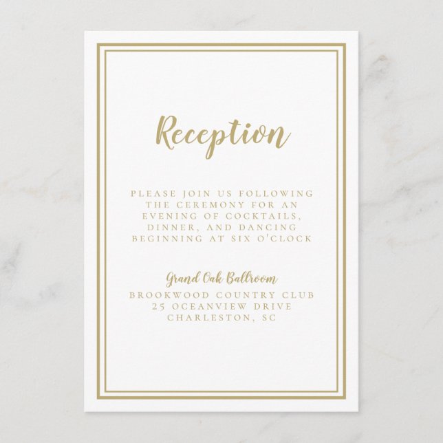 Einfache Gold Hochzeitsempfehlung Moderne schicke  Begleitkarte (Vorderseite)