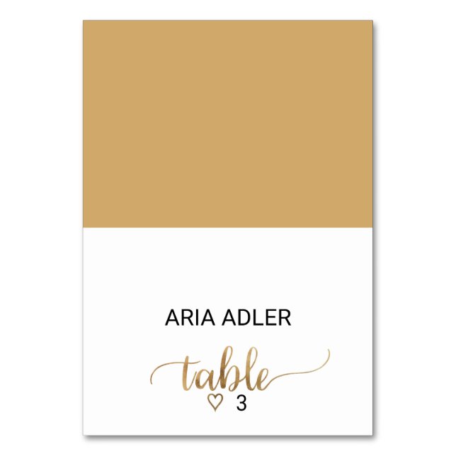 Einfache Gold-Kalligrafie-Platzkarte Tischnummer (Vorderseite)