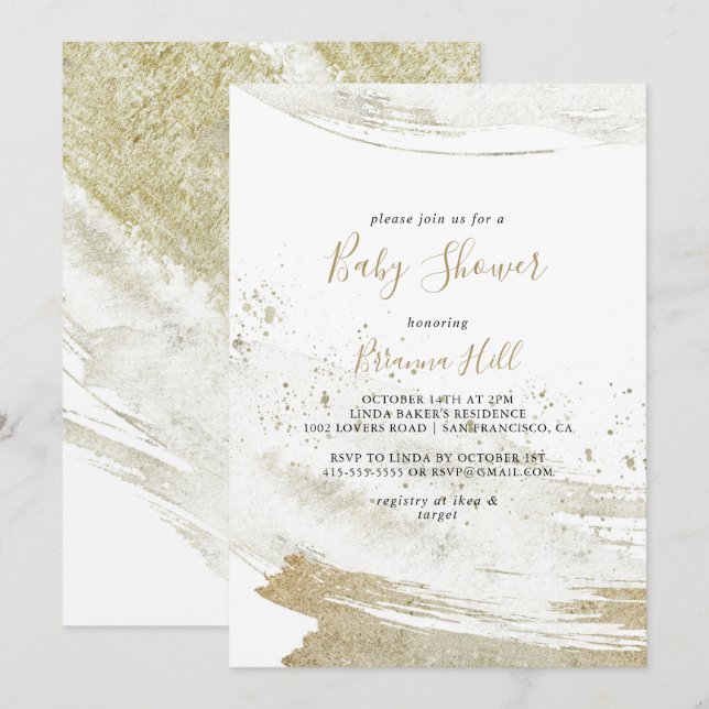 Einfache Gold Minimalistisch Baby Dusche Einladung (Vorne/Hinten)