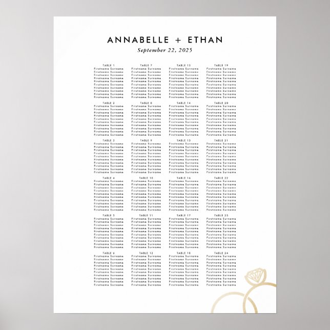 Einfache Gold Moderne Rings Hochzeitskarte Poster (Vorne)