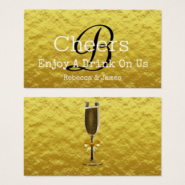 Einfache Gold Monogram Wedding Free Drink Ticket (Vorne & Hinten)