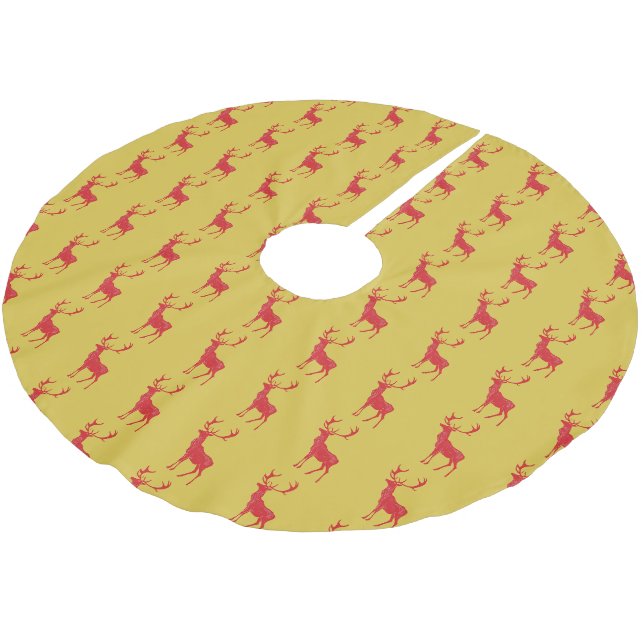 Einfache Gold Red Rentiers Weihnachten Weihnachten Polyester Weihnachtsbaumdecke (Schrägansicht)