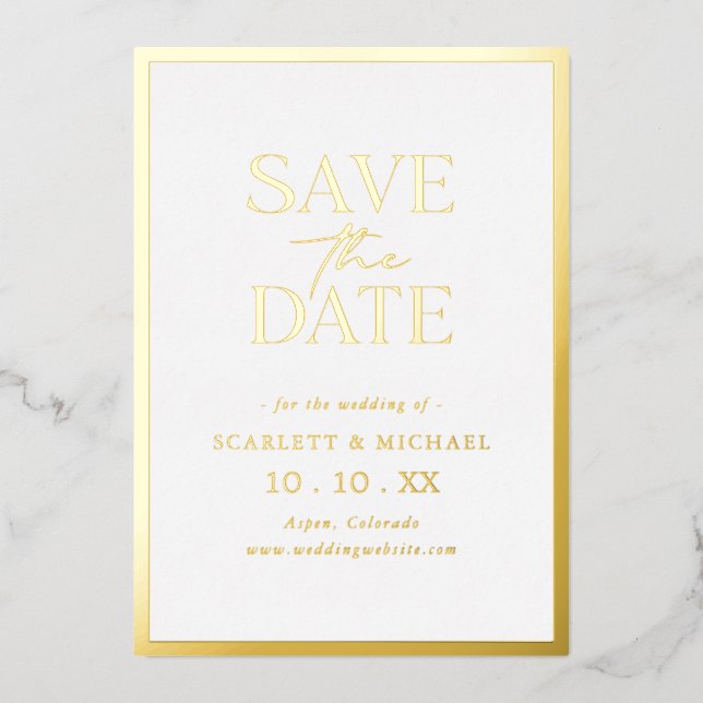 Einfache Gold Save the Date Folieneinladung (Vorderseite)