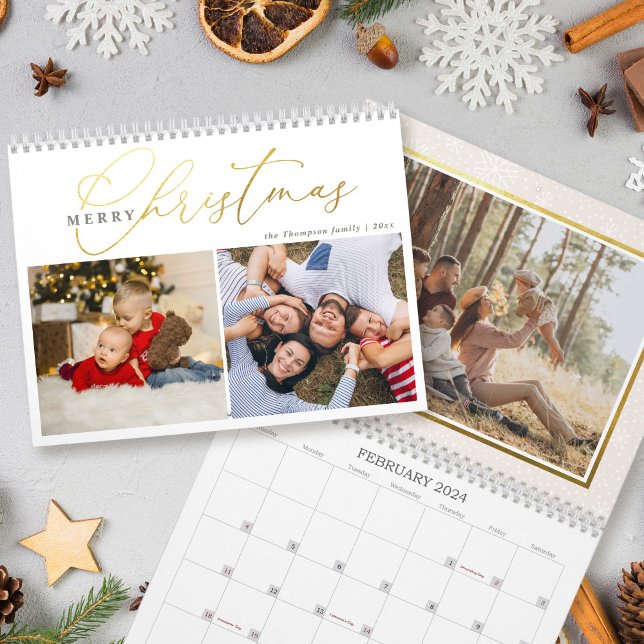Einfache Gold Script Frohe Weihnachten 2 Foto Coll Kalender (Von Creator hochgeladen)