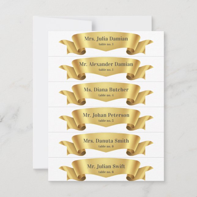 Einfache Gold Silk Ribbon Banner Hochzeiten Platzk Einladung (Vorderseite)