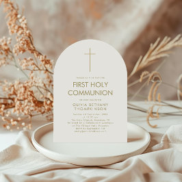 Einfache Gold Text Cross Erste Heilige Kommune Einladung