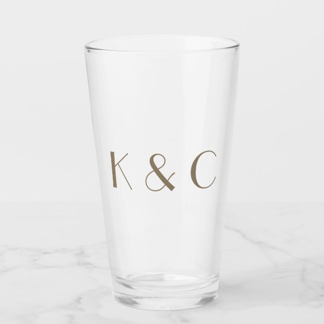 Einfache Gold-Text-Initialen Hochzeit Glas (Vorderseite)