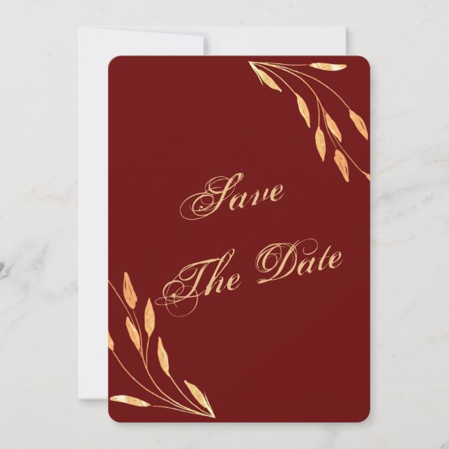 Einfache Gold Tropical Blätter Hochzeit Save The Date (Vorderseite)