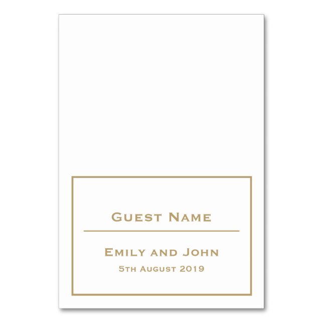 Einfache Gold-Typografie und Border/Gast-Name Tischnummer (Vorderseite)