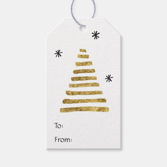 Einfache Gold- und Schwarzwurzel-Weihnachtsbaum vo Geschenkanhänger (Vorderseite)