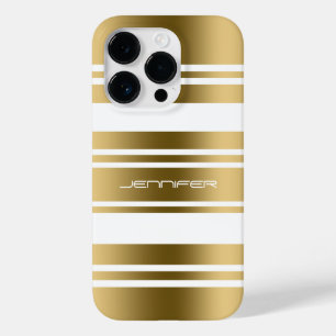 Einfache Gold- und Weißstreifenmuster Case-Mate iPhone 14 Pro Hülle