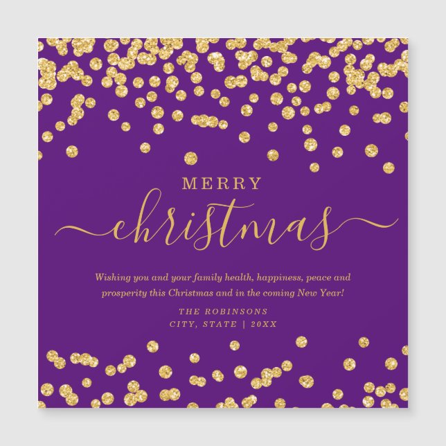 Einfache GOLD Weihnachtsfeiertage Glitzer Lila Magnetkarte (Vorderseite)