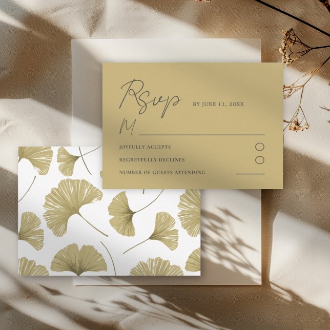 Einfache Gold Yellow Ginkgo Leaf Wedding RSVP Card Karte (Von Creator hochgeladen)